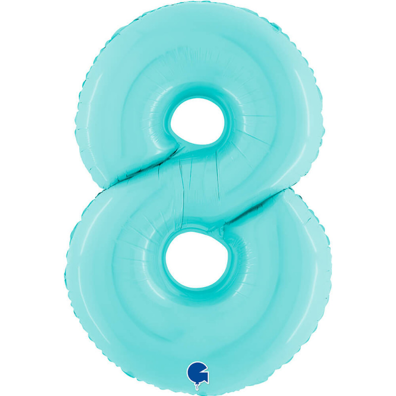 Ballon aluminium chiffre 8 Bleu clair Pastel Blue 40inc Grabo