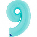 Ballon aluminium chiffre 9 Bleu clair Pastel Blue 40inc