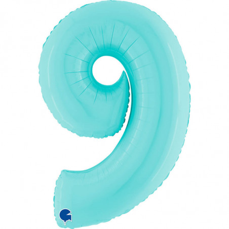 Ballon aluminium chiffre 9 Bleu clair Pastel Blue 40inc