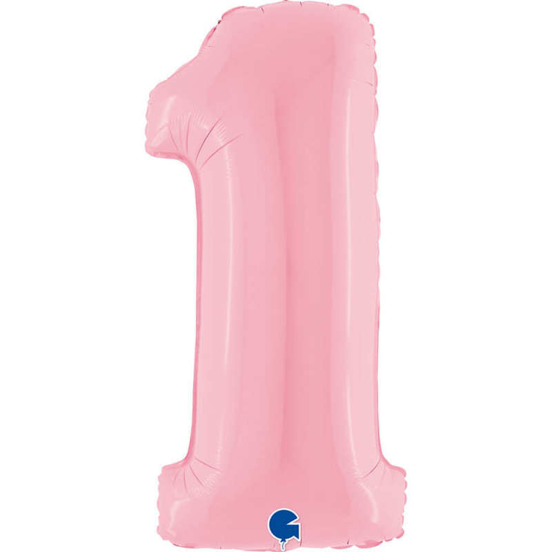 Ballon aluminium chiffre 1 Rose clair Pastel Pink 40inc Grabo