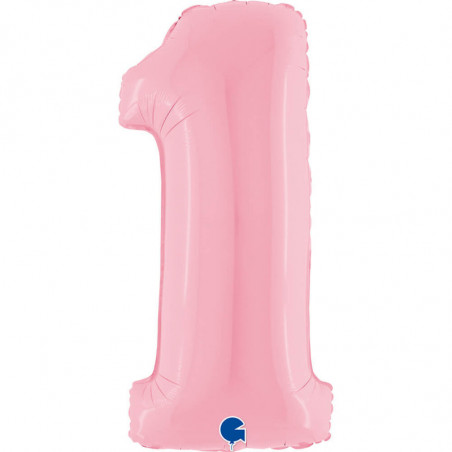 Ballon aluminium chiffre 1 Rose clair Pastel Pink 40inc Grabo