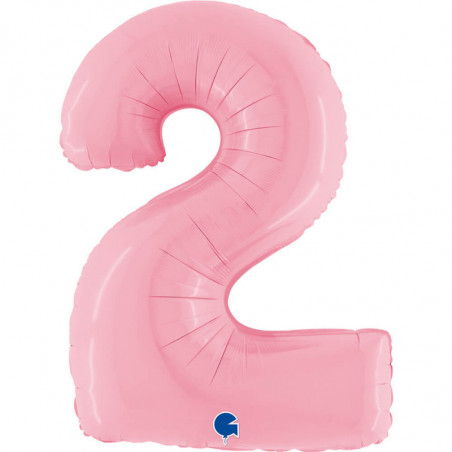 Ballon aluminium chiffre 2 Rose clair Pastel Pink 40inc Grabo