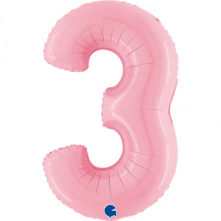 Ballon aluminium chiffre 3 Rose clair Pastel Pink 40inc Grabo
