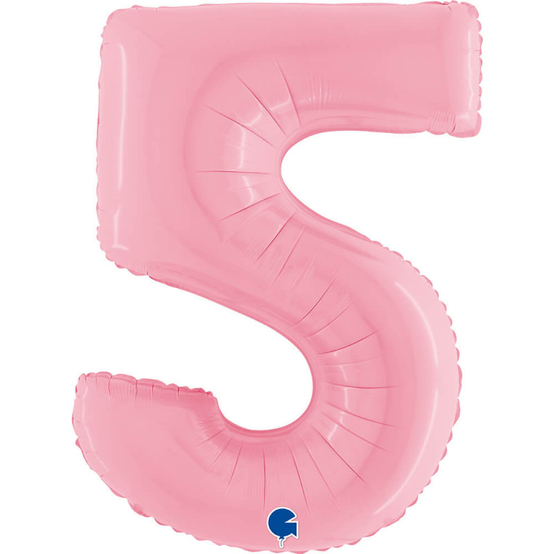 Ballon aluminium chiffre 5 Rose clair Pastel Pink 40inc Grabo