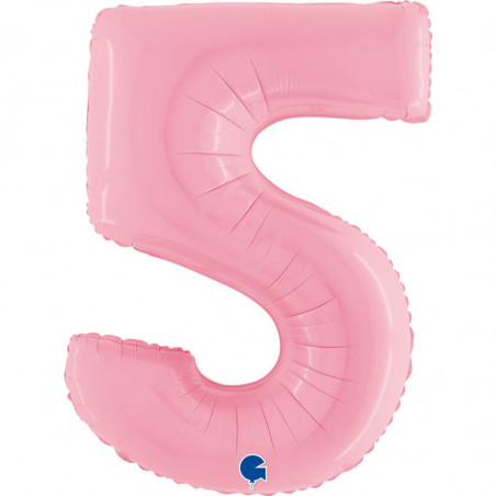Ballon aluminium chiffre 5 Rose clair Pastel Pink 40inc Grabo