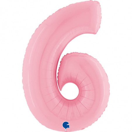 Ballon aluminium chiffre 6 Rose clair Pastel Pink 40inc