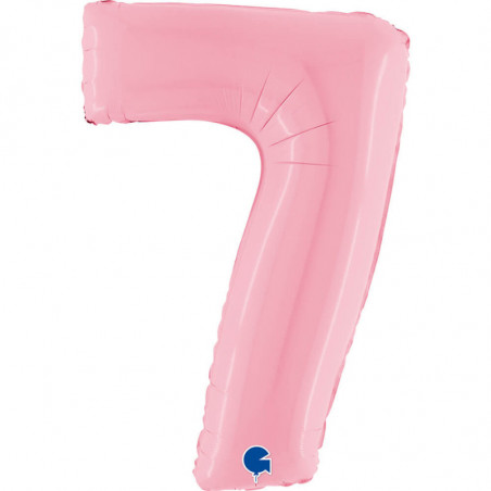 Ballon aluminium chiffre 7  Rose clair Pastel Pink 40inc Grabo