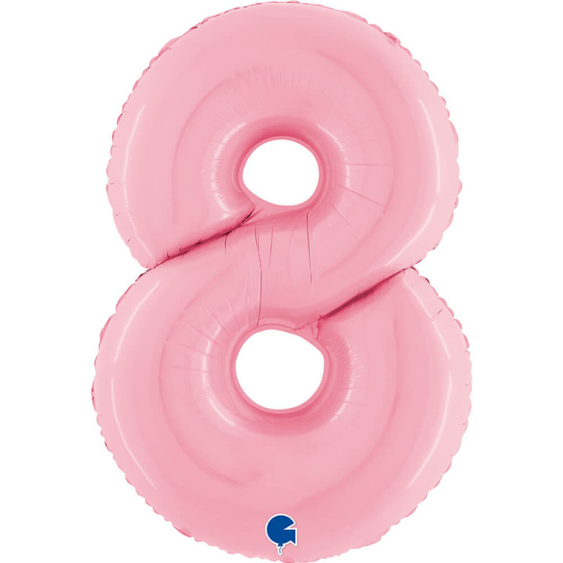 Ballon aluminium chiffre 8 Rose Clair Pastel Pink 40inc Grabo