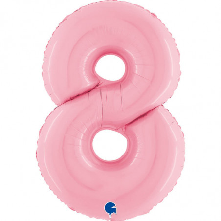 Ballon aluminium chiffre 8 Rose Clair Pastel Pink 40inc Grabo