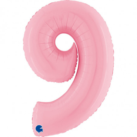 Ballon aluminium chiffre 9 Rose clair Pastel Pink 40inc Grabo