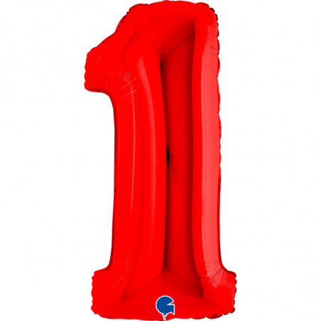 Ballon aluminium chiffre 1 Rouge Red 40inc Grabo