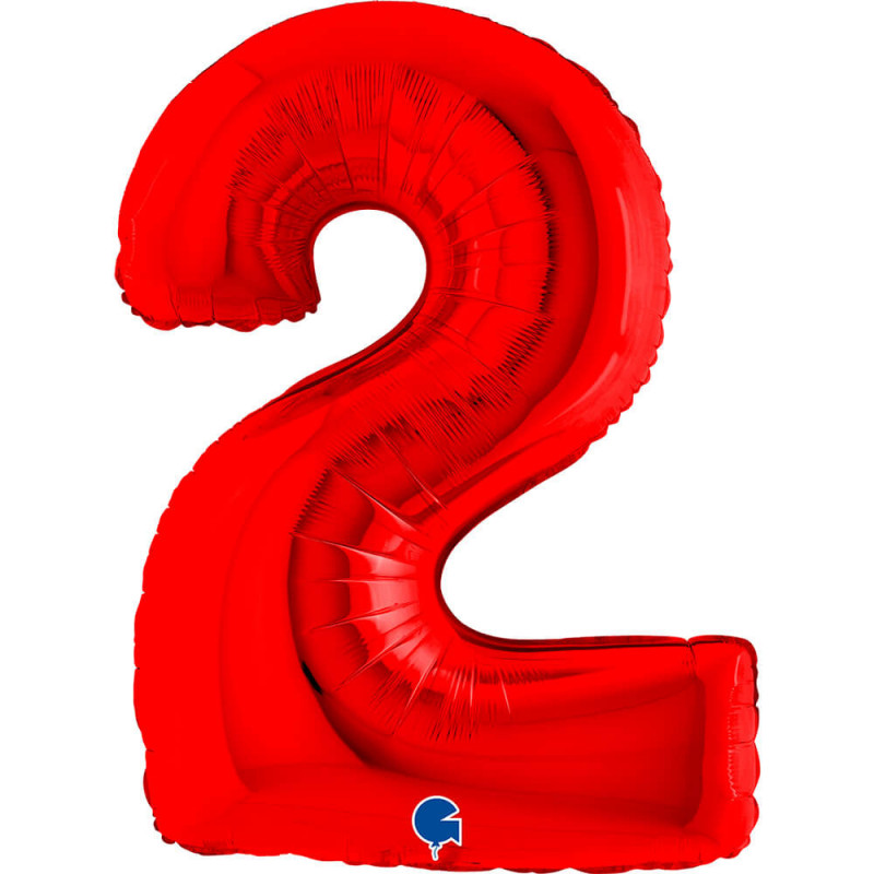 Ballon aluminium chiffre 2 Rouge Red 40inc Grabo