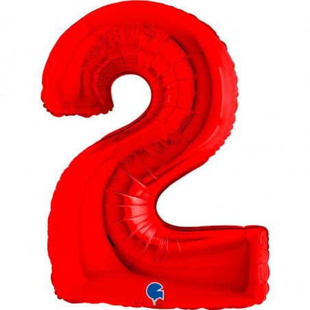 Ballon aluminium chiffre 2 Rouge Red 40inc Grabo