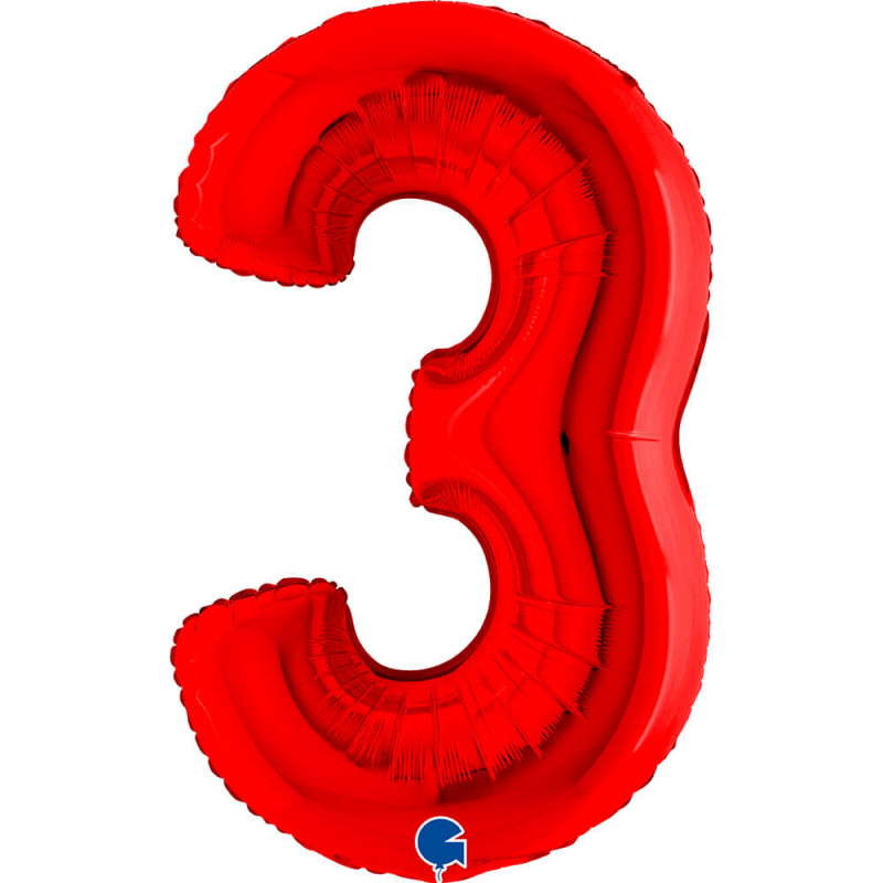 Ballon aluminium chiffre 3 Rouge Red 40inc Grabo