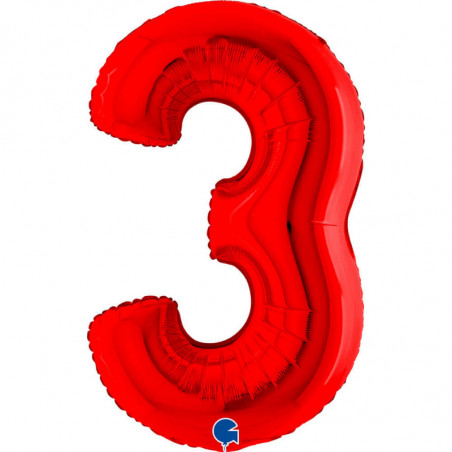 Ballon aluminium chiffre 3 Rouge Red 40inc Grabo