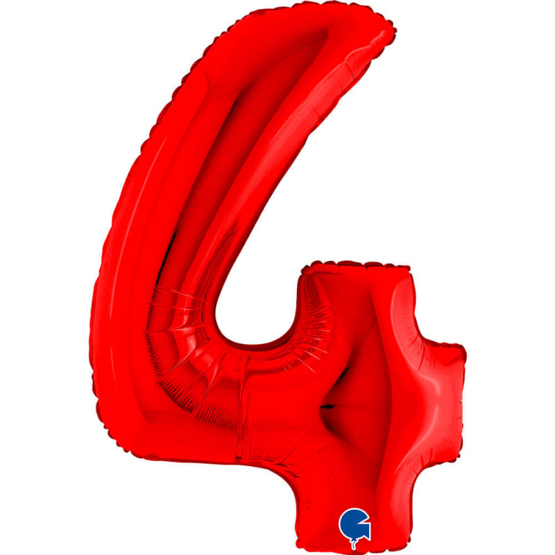 Ballon aluminium chiffre 4 Rouge Red 40inc Grabo