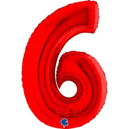 Ballon aluminium chiffre 6 Rouge Red 40inc Grabo