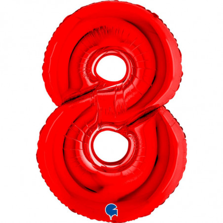 Ballon aluminium chiffre 8 Rouge Red 40inc Grabo