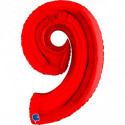 Ballon aluminium chiffre 9 Rouge Red 40inc Grabo