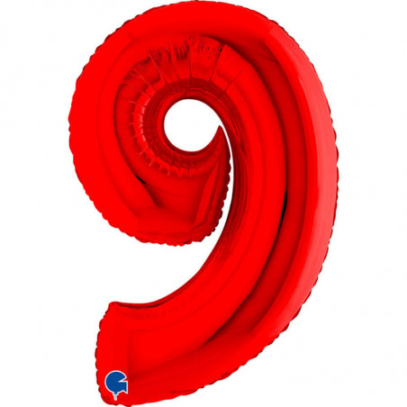 Ballon aluminium chiffre 9 Rouge Red 40inc Grabo