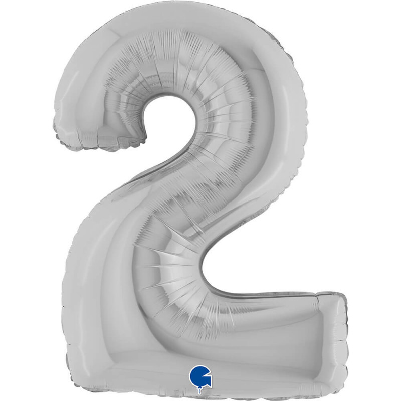 Ballon aluminium chiffre 2 argent - Silver 40inc Grabo