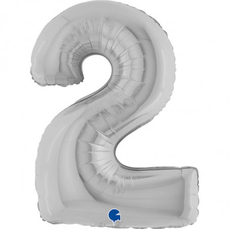 Ballon aluminium chiffre 2 argent - Silver 40inc Grabo