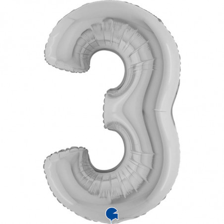 Ballon aluminium chiffre 3 argent - Silver 40inc Grabo