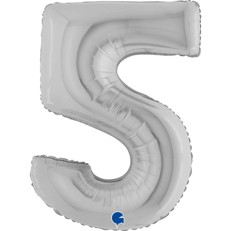 Ballon aluminium chiffre 5 argent - Silver 40inc Grabo