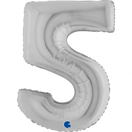 Ballon aluminium chiffre 5 argent - Silver 40inc Grabo