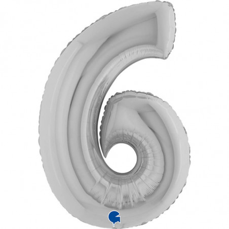 Ballon aluminium chiffre 6 argent - Silver 40inc Grabo