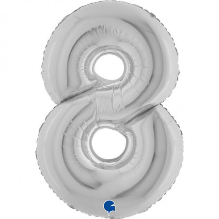 Ballon aluminium chiffre 8 argent - Silver 40inc Grabo