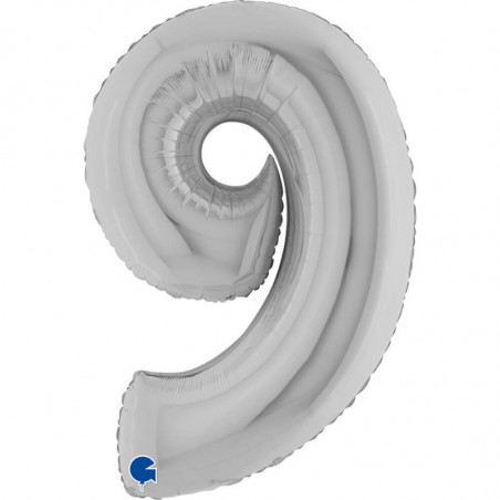 Ballon aluminium chiffre 9 argent - Silver 40inc Grabo