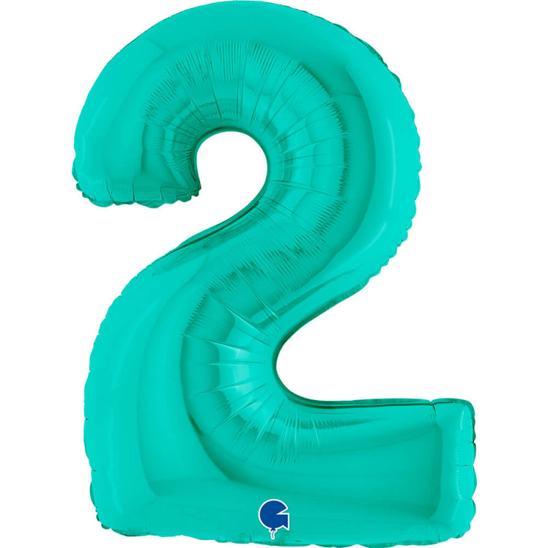Ballon aluminium chiffre 2 Bleu Tiffany 40inc Grabo