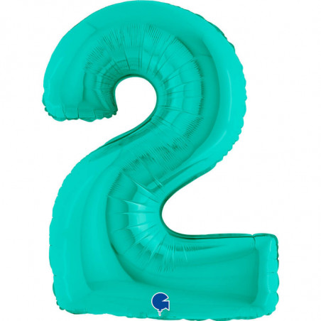 Ballon aluminium chiffre 2 Bleu Tiffany 40inc Grabo