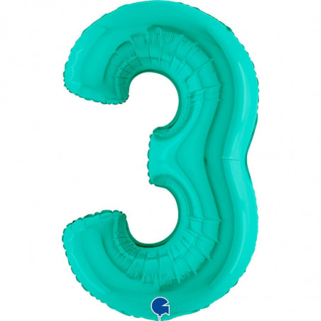 Ballon aluminium chiffre 3 Bleu Tiffany 40inc Grabo