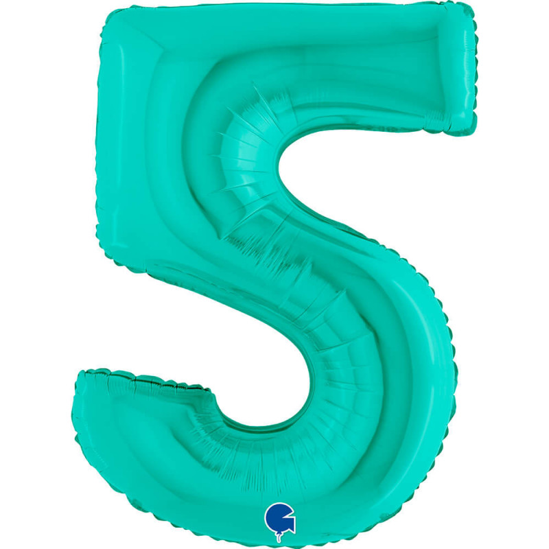 Ballon aluminium chiffre 5 Bleu Tiffany 40inc Grabo