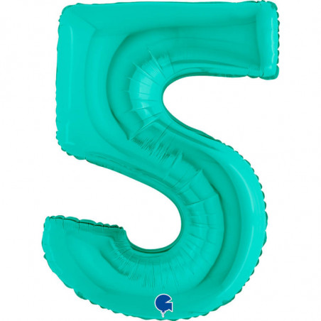 Ballon aluminium chiffre 5 Bleu Tiffany 40inc Grabo