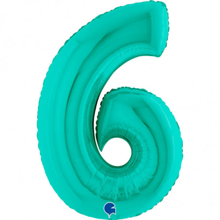 Ballon aluminium chiffre 6 Bleu Tiffany 40inc Grabo