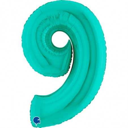 Ballon aluminium chiffre 9 Bleu Tiffany 40inc Grabo