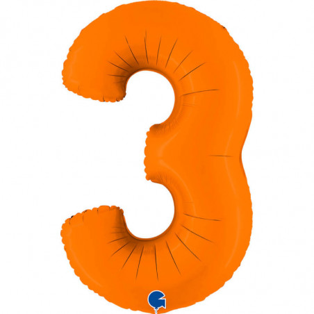 Ballon alu chiffre 3 Orange - Matte Orange 40inc Grabo