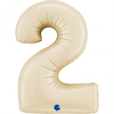 Ballon aluminium chiffre 2 Beige mat Satin Cream 40inc Grabo
