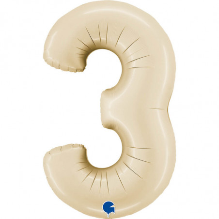 Ballon aluminium chiffre 3 Beige Satin Cream 40inc Grabo