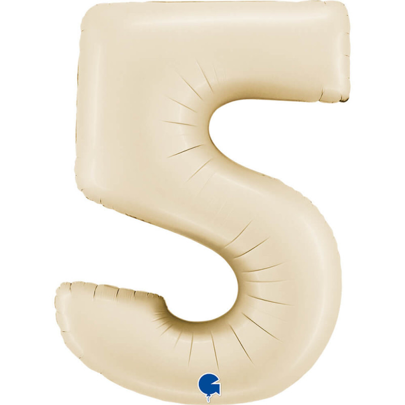 Ballon aluminium chiffre 5 Beige mat Satin Cream 40inc Grabo