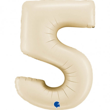 Ballon aluminium chiffre 5 Beige mat Satin Cream 40inc Grabo
