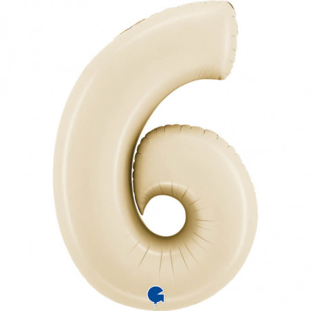 Ballon aluminium chiffre 6 Beige mat Satin Cream 40inc Grabo
