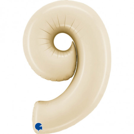 Ballon aluminium chiffre 9 Beige mat Satin Cream 40inc Grabo