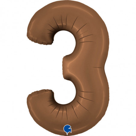 Ballon aluminium chiffre 3 Marron Mocha Satin Chocolate 40inc Grabo