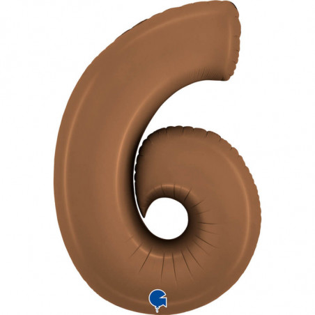 Ballon aluminium chiffre 6 Marron Mocha Satin Chocolate 40inc