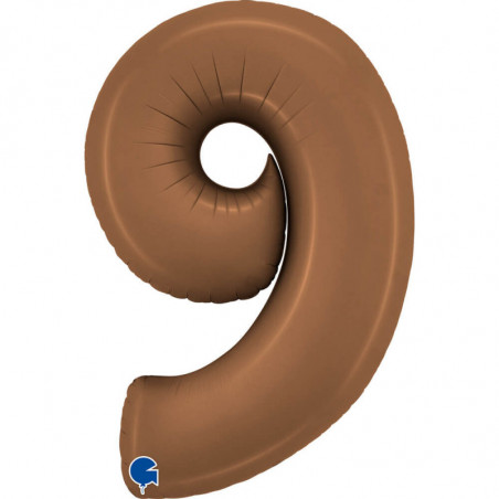 Ballon aluminium chiffre 9 Marron Chocolat 40inc Grabo