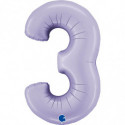 Ballon aluminium chiffre 3 Parme pastel Satin Lilac 40inc Grabo